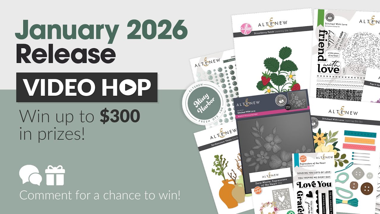 YouTube post by @CaCaCraftbyErica for Altenew. Caption reads: Altenew January Release hop, giveaway and new....