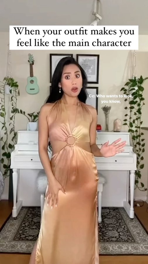 Instagram post by @lumenbeltran for SILK MAISON. Caption reads: [...] in this gold gradient silk dress from....