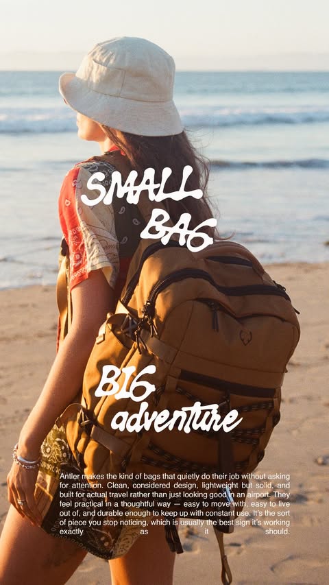 Instagram post by @catarinamira for Antler. Caption reads: [...] Small bag, big adventure @antlerofficial AD.
