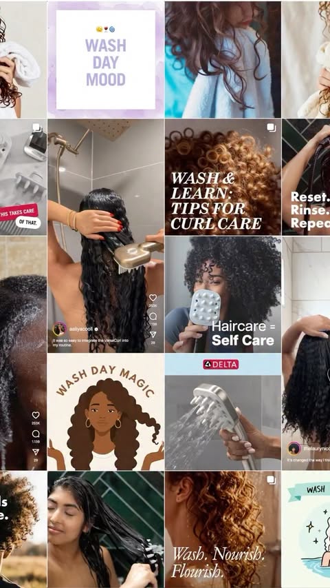 Instagram post by @thelaurynicole for Delta Faucet. Caption reads: [...] VersaCurl™ Detangling Shower Tool by....