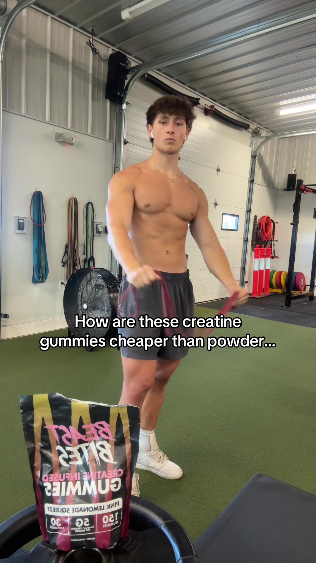 TikTok post by @jacobbowles_ for Beast Bites. Caption reads: [...] #creatine #creatinegummies #gymtok....