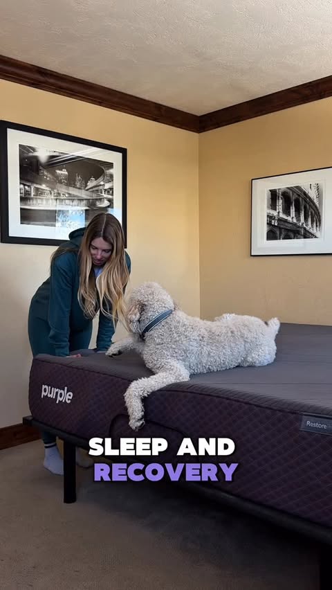 Instagram post by @zoe_kalapos for Purple. Caption reads: [...] sleep is where everything resets. @purple....