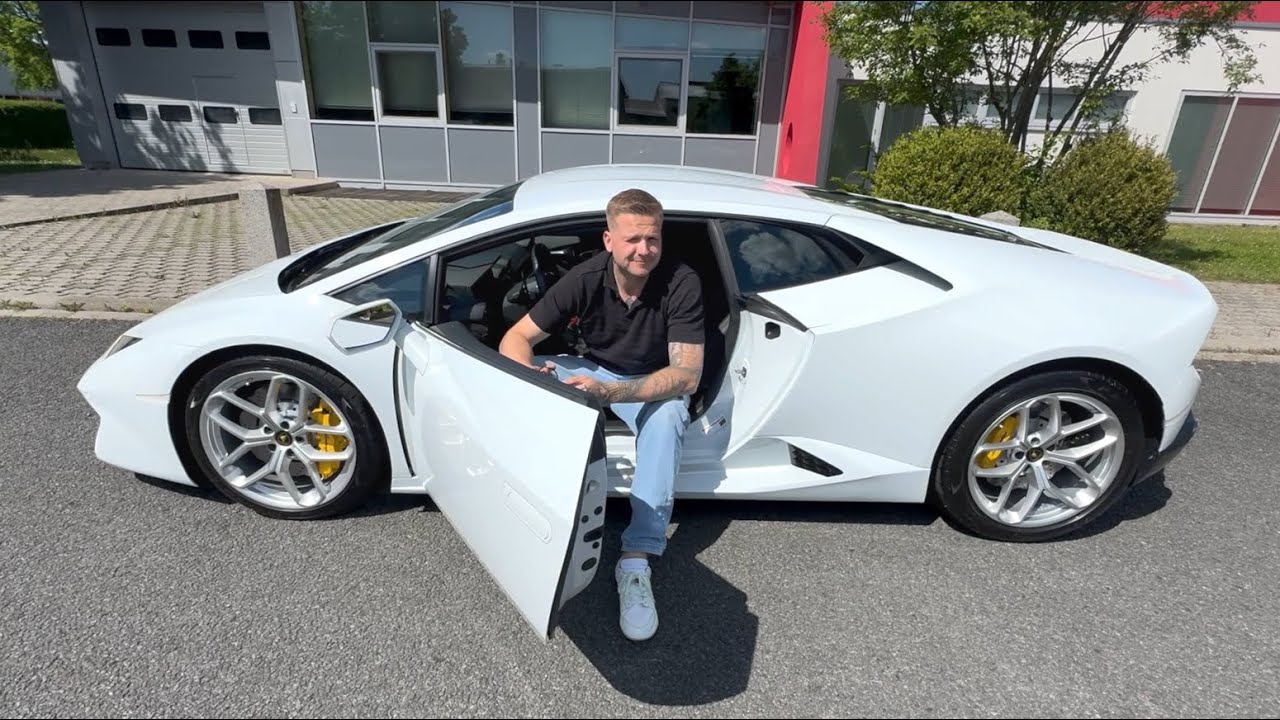 YouTube post by @HagenLausse for Anyfin. Caption reads: I FINALLY bought a Lamborghini Huracan.