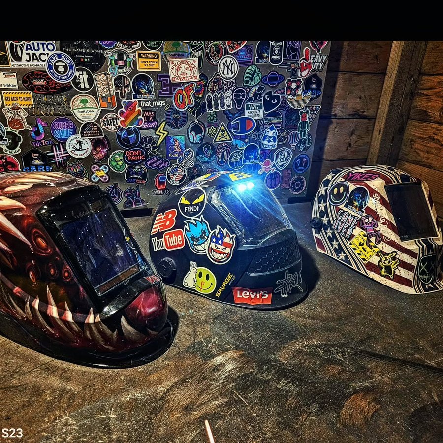 Instagram post by @kid_that_migs for YesWelder. Caption reads: [...] viking series 3350 hood. Number 3 -....