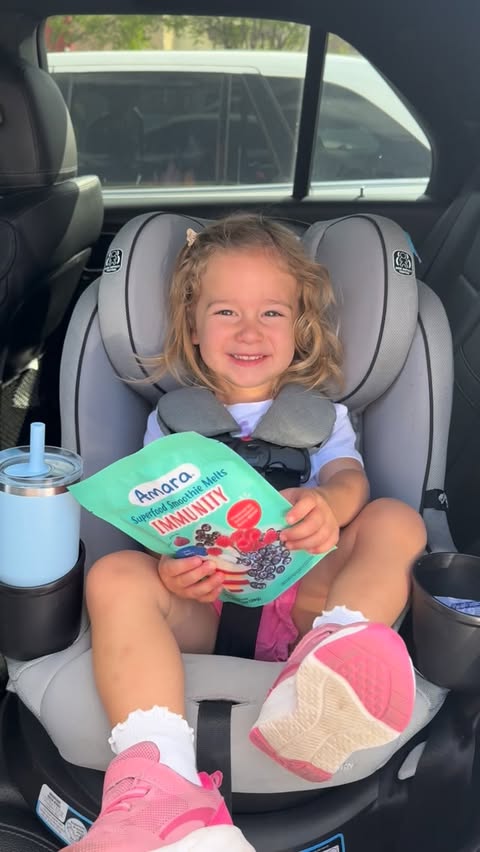 Instagram post by @nadia for Amara Organic Foods. Caption reads: Target run with my little snack queen turned into....