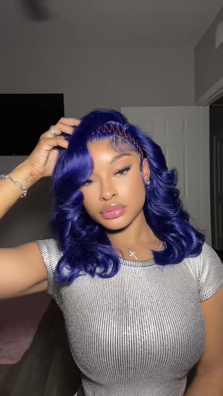 TikTok post by @misskvycee for Eullair. Caption reads: Blue Bob Alert💙 $85 Summer Wig Drop!....