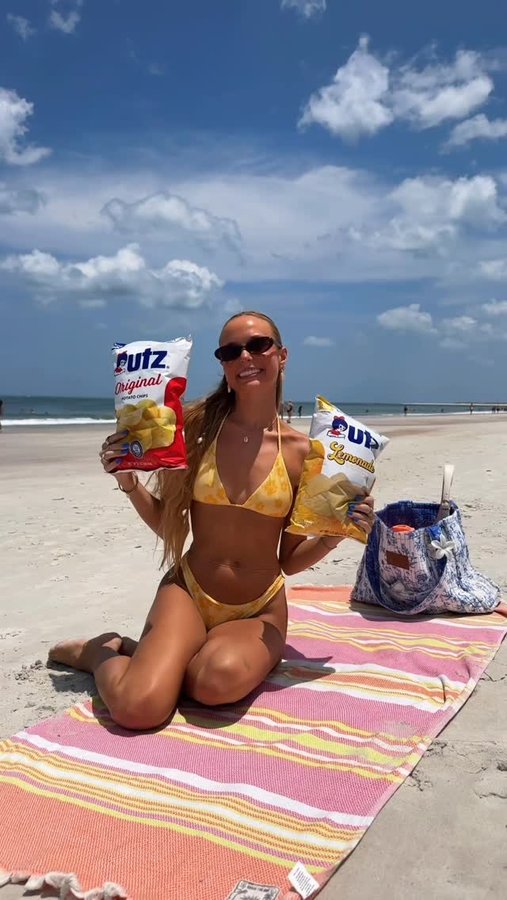 Instagram post by @gracetaylorr19 for Utz Snacks. Caption reads: #sponsored Snacking + Sunshine = the perfect beach....