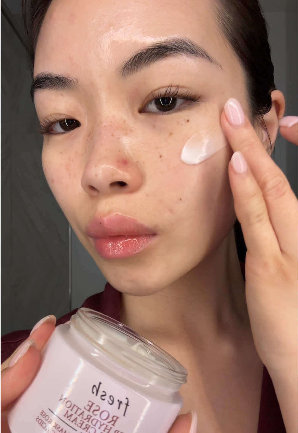 TikTok post by @mvrychen for Fresh. Caption reads: My morning pick-me-up: @Fresh Beauty’s rose....