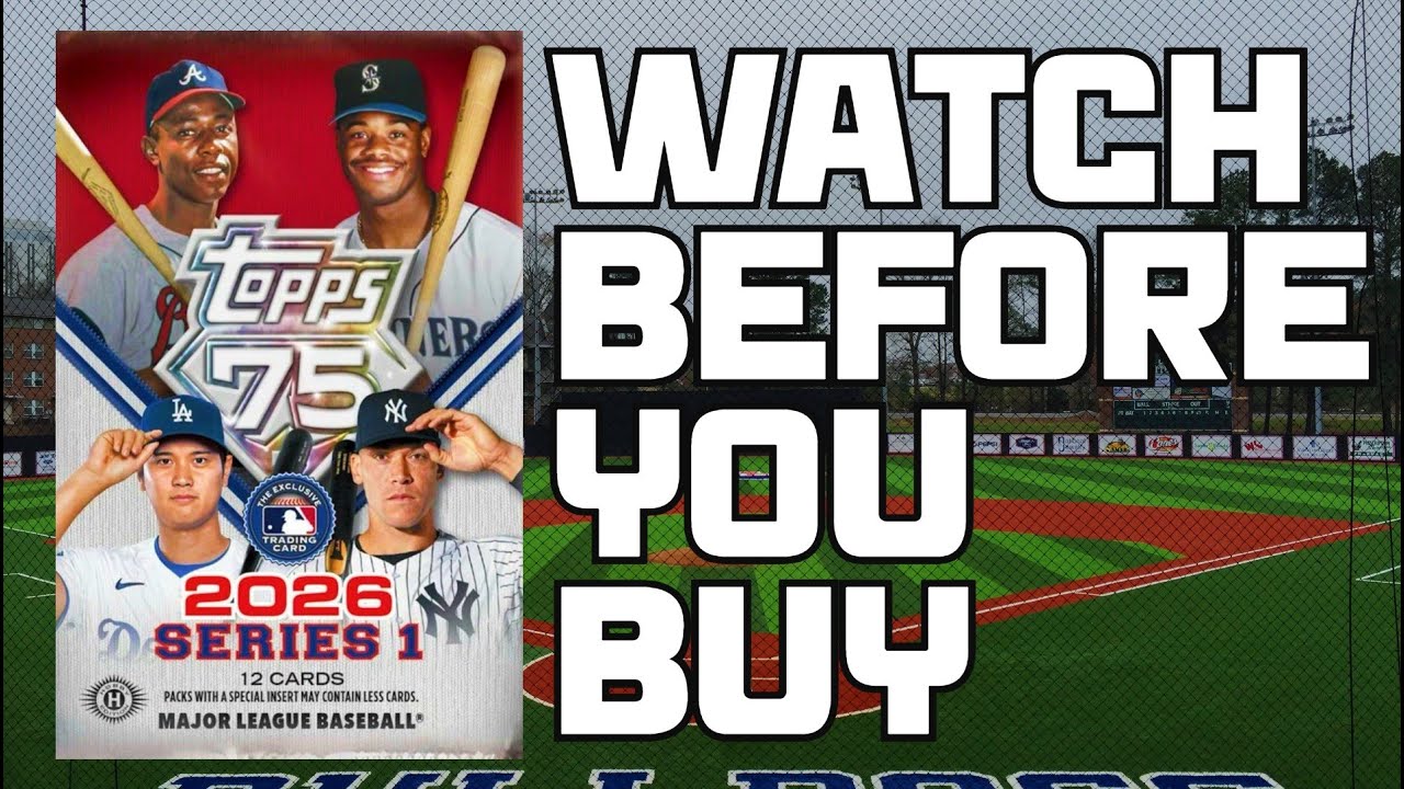 YouTube post by @GripnRipSportsCards for Smackin' Sunflower Seeds. Caption reads: WATCH BEFORE YOU BUY 2026 TOPPS SERIES 1.