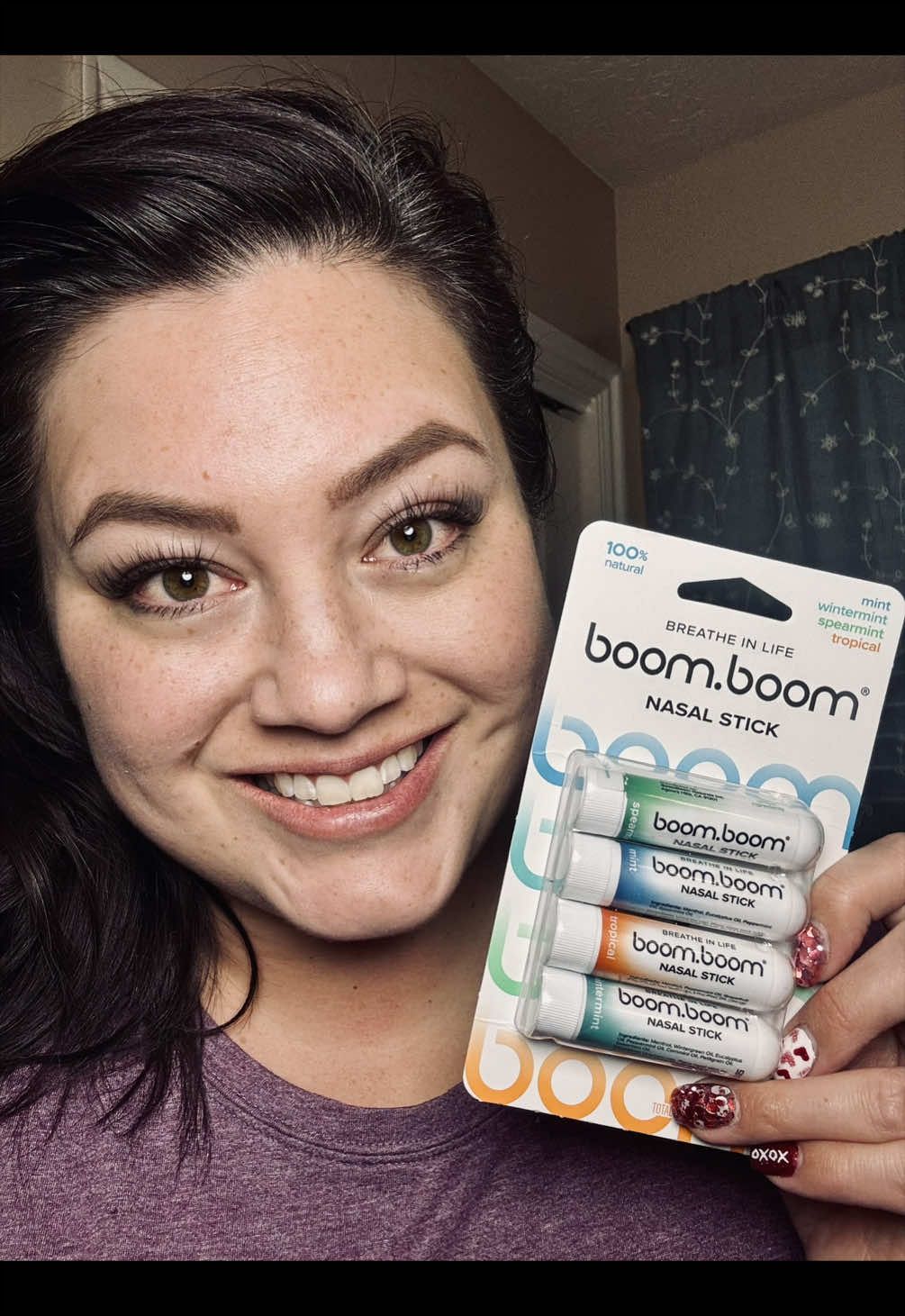 TikTok post by @livinthehylife for BoomBoom Naturals. Caption reads: Boom Boom Sticks! The boost I need to get my....