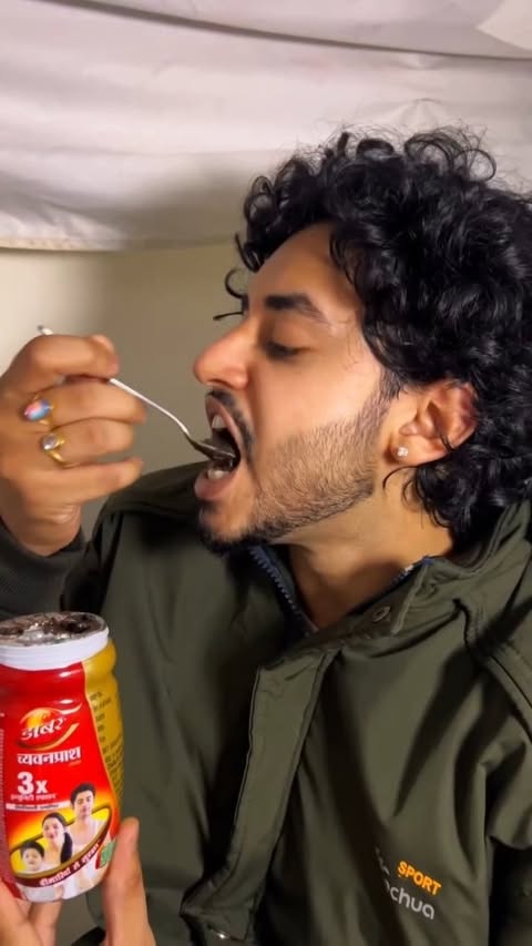Instagram post by @chadhavarun447 for Dabur. Caption reads: [...] Adventure Begins With A Preparation 🏔 .....