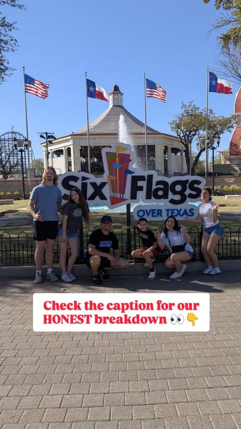 Instagram post by @ashleysanderslife for Six Flags. Caption reads: We partnered with Six Flags @sixflagsovertexas for....