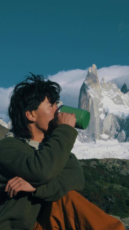 Instagram post by @jonsoriginals for CamelBak. Caption reads: [...] in the mountains of Patagonia with....