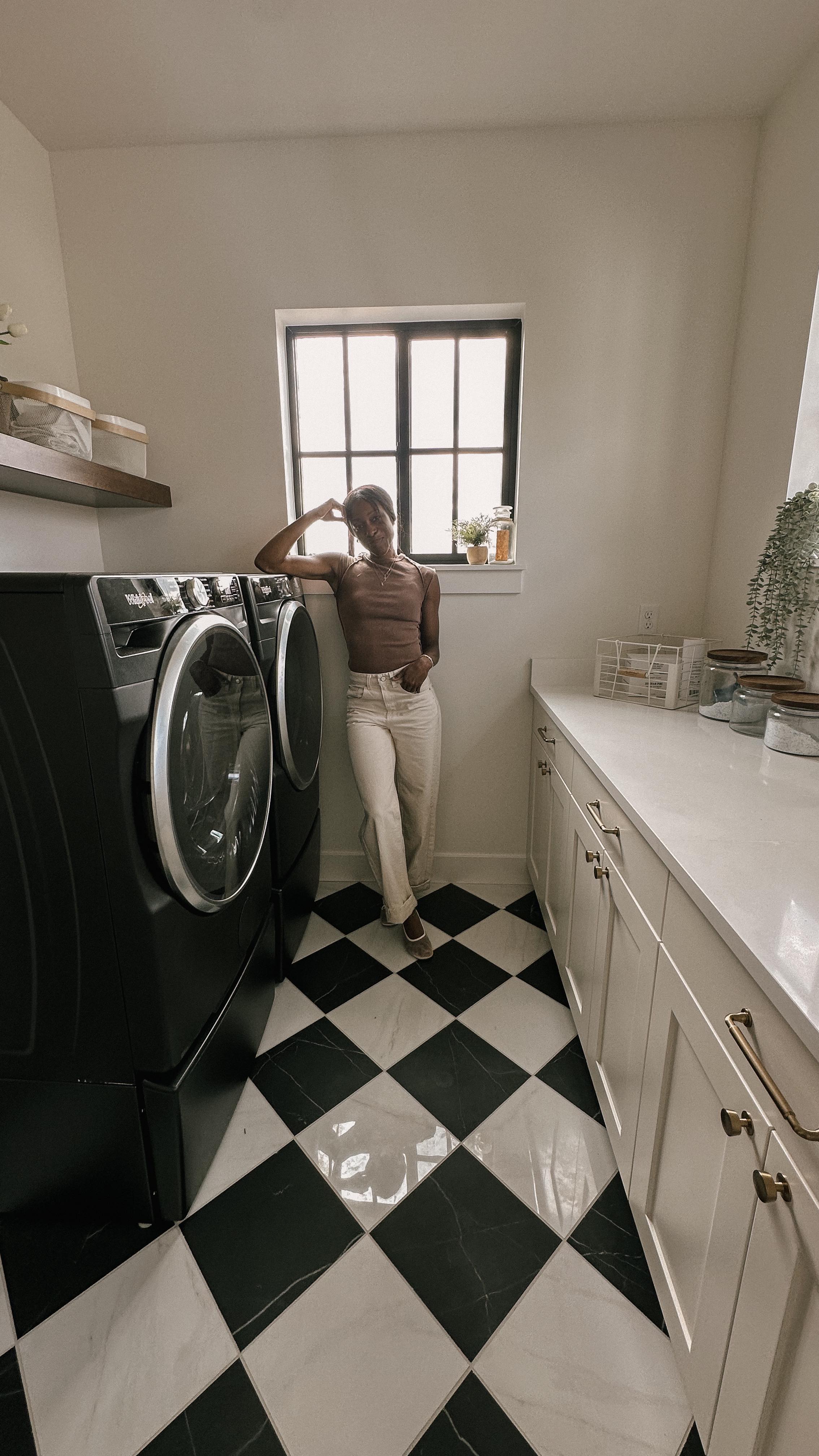 Instagram post by @stylefitfatty for Whirlpool. Caption reads: #Whirlpoolpartner My laundry room is one of my....