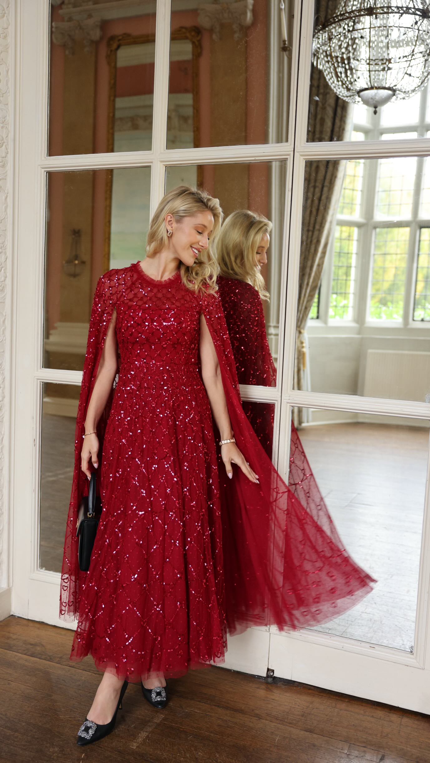 Instagram post by @leonorasmee for Needle & Thread. Caption reads: Sparkling into the night in this stunning....