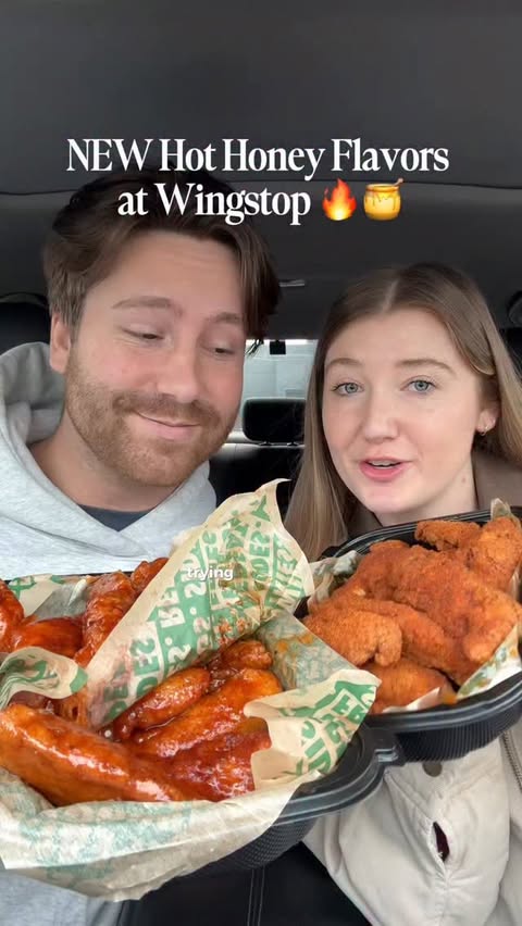 Instagram post by @breanna.eats for Wingstop. Caption reads: trying the NEW Hot Honey flavors at Wingstop! 🔥🍯....
