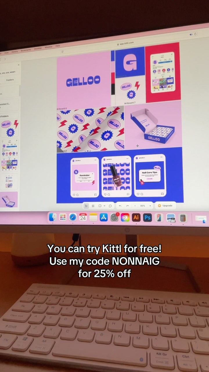 Instagram post by @designbynonna for Kittl. Caption reads: Creating a brandboard with @kittldesign 💚

You....