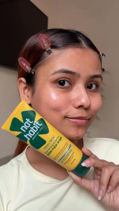 Instagram post by @theafrinakhan for Nat Habit®. Caption reads: Glow powered by 100% natural ingredients ✨ #ad.