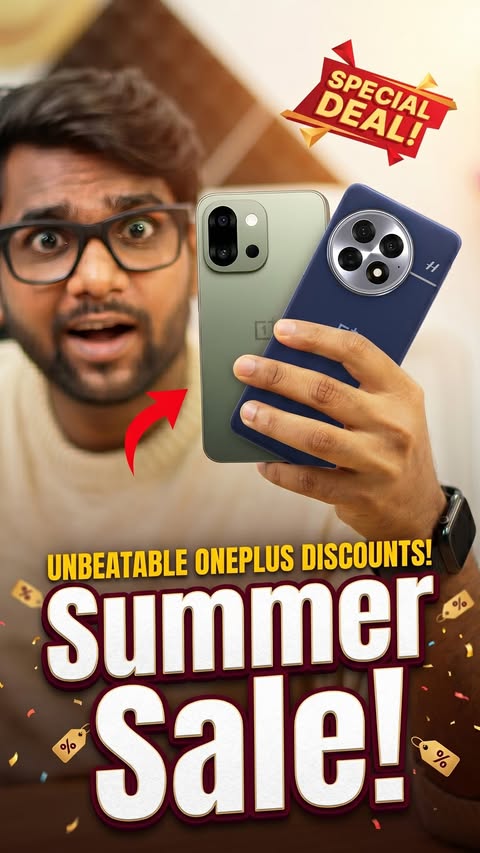 Instagram post by @rvtechtamil for OnePlus. Caption reads: OnePlus Summer Sale is Crazy🤯❗️ [...].