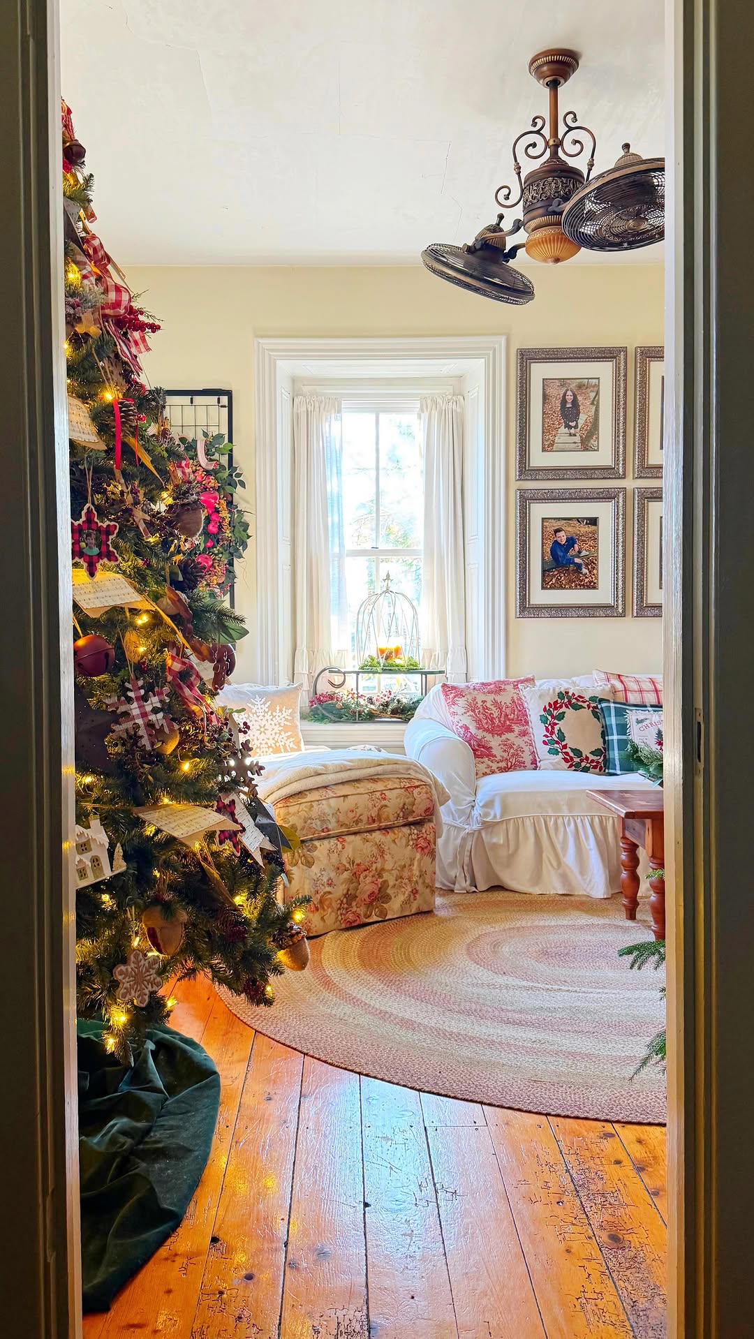 Instagram post by @our1880farmhouse for King of Christmas. Caption reads: Christmas tree number 3! 🥳🎉🎄 People usually....