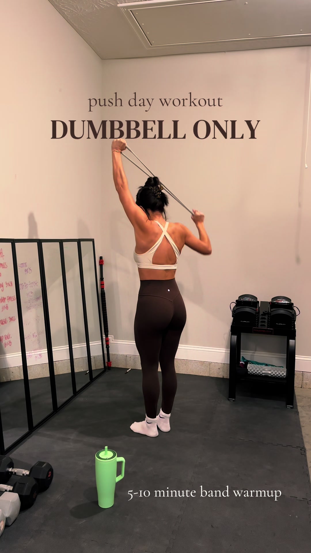 TikTok post by @raleybuttram for 1UP Nutrition. Caption reads: Dumbbell only push day! @1UpNutrition hydration....