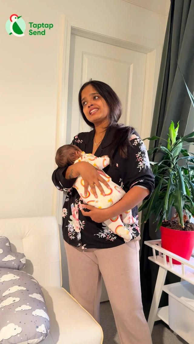 Instagram post by @himajournal for Taptap Send. Caption reads: First Anniversary but Chitti thalli....