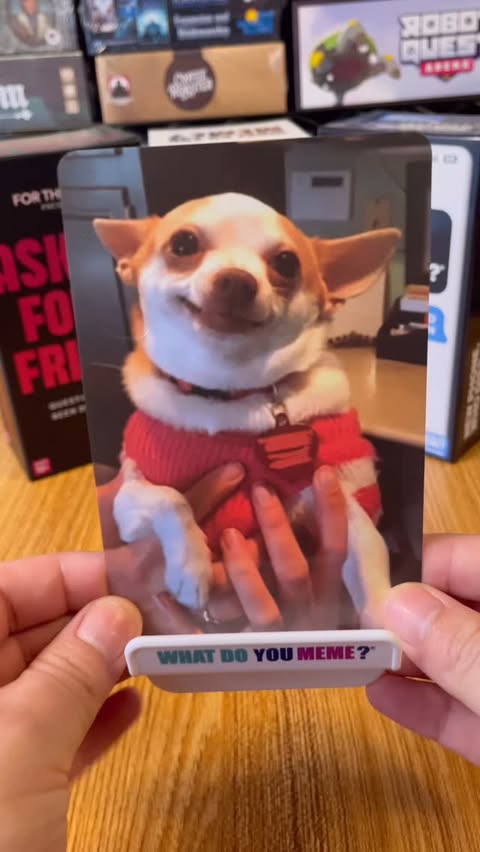 Instagram post by @tiktokboardgames for What Do You Meme. Caption reads: The gift of the holidays are here. I’m....