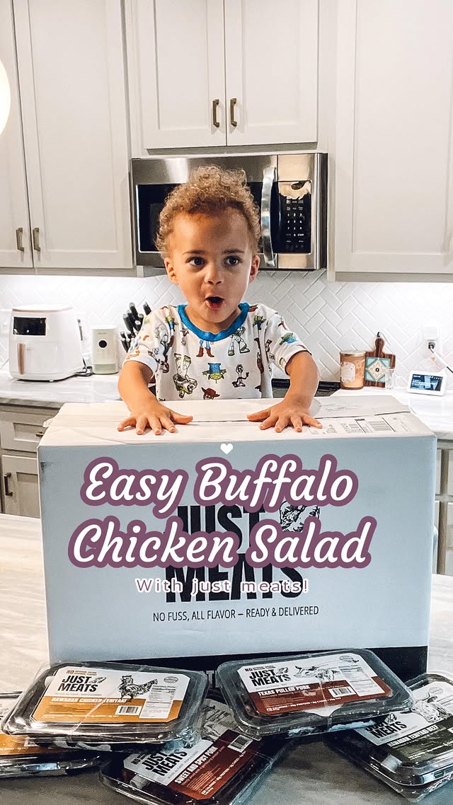 Instagram post by @thatredheadedmama for Just Meats. Caption reads: [...] so here's an easy meal I make with my....