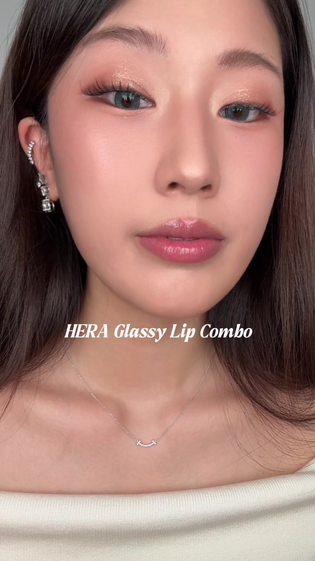 TikTok post by @yonny_yy for HERA KR. Caption reads: [...] #sensualnudegloss #kbeauty @HERA @HERA KR.