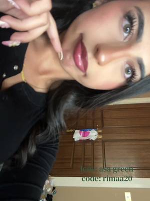 TikTok post by @rimaa.alj for ICE LERSKIN. Caption reads: ASA GREEN contacts try-on with @Just4kira 💚👀 Use....