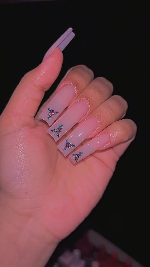 Instagram post by @zacrylics for Bluestreak Crystals. Caption reads: A more subtle Christmas nail design 🎄✨

Products....