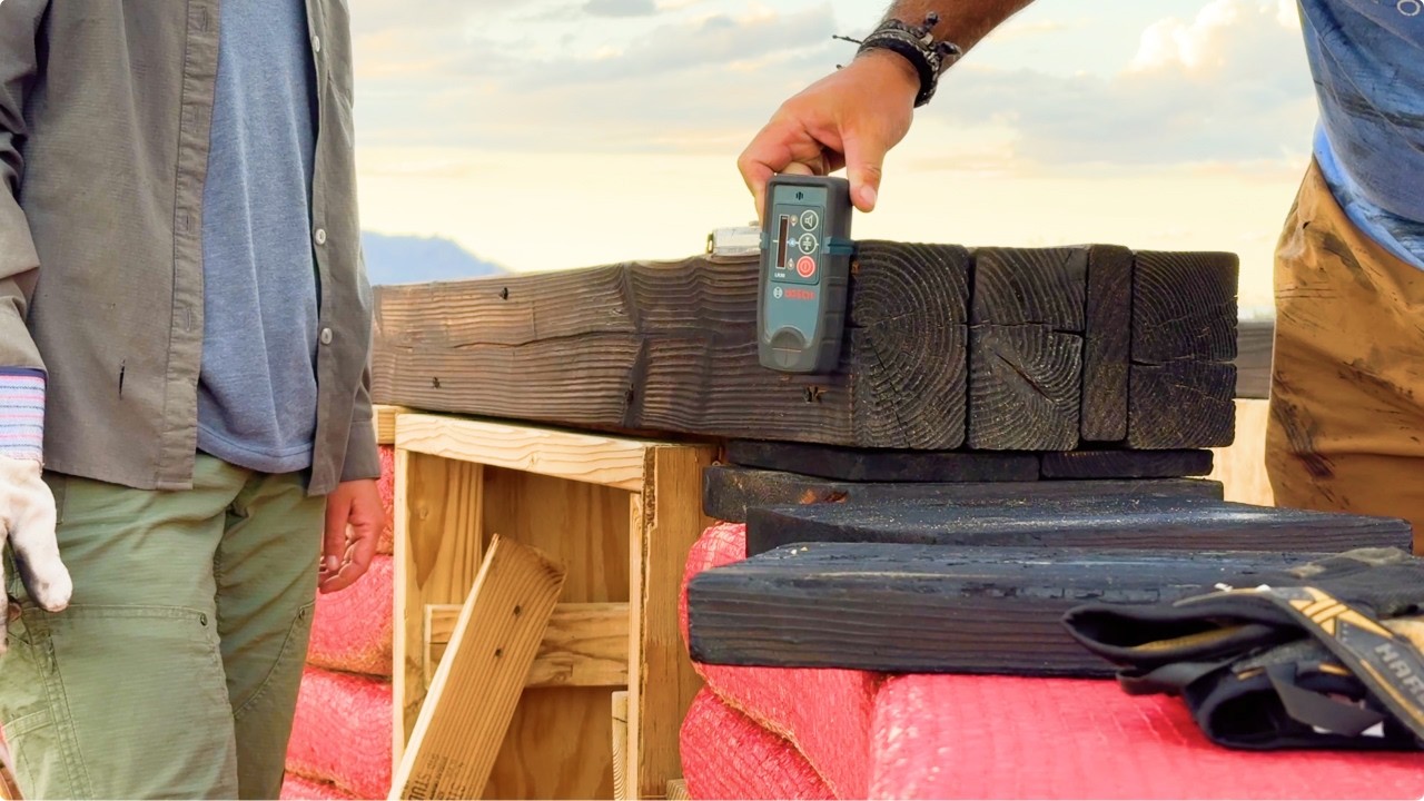 YouTube post by @TinyShinyHome for Birch. Caption reads: How We Level our LINTELS on the Roundhouse.
