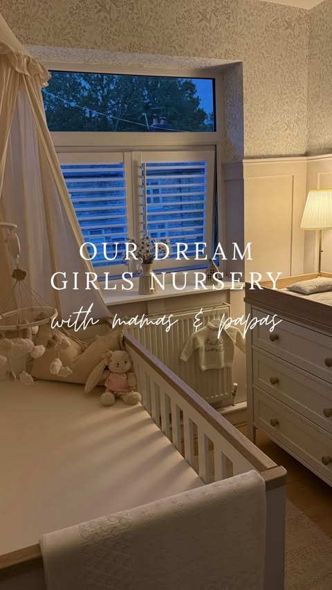 Instagram post by @abbiejaynehome for Mamas & Papas. Caption reads: Our dream girls’ nursery 🎀🧸🩰🌸 We chose the....