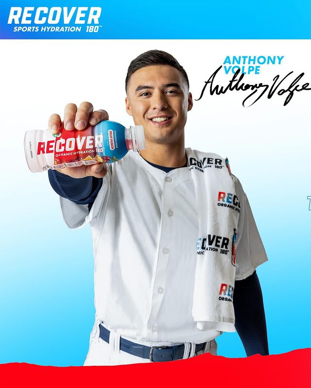 Instagram post by @anthonyvolpe for DrinkRecover. Caption reads: I’m thrilled to partner with RECOVER 180. Ditch....