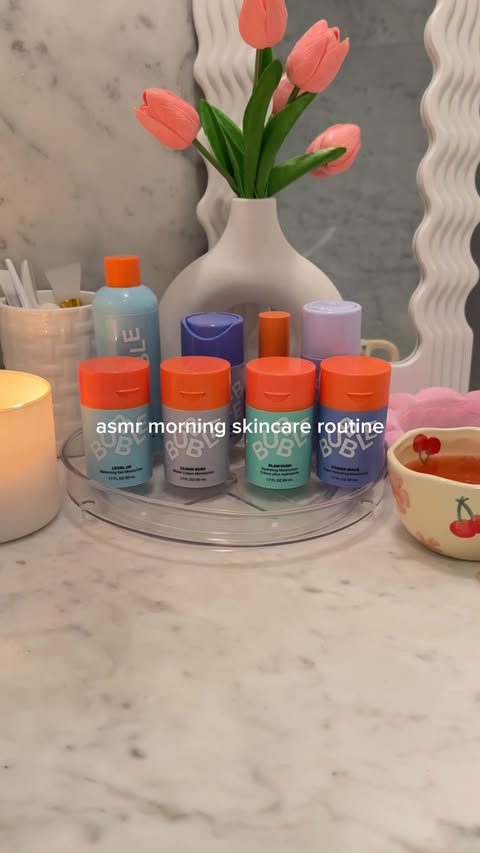 Instagram post by @galiciagordon for Bubble. Caption reads: asmr morning skincare routine with @bubble 🧡....