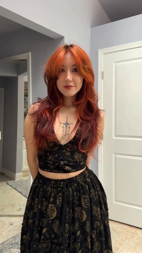 Instagram post by @moth.faerie for oVertone. Caption reads: Fresh fiery hair with @overtonecolor ♥️ this is....