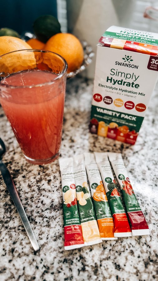 Instagram post by @natalie.anne.white for Swanson Health. Caption reads: I start my mornings with hydration from....