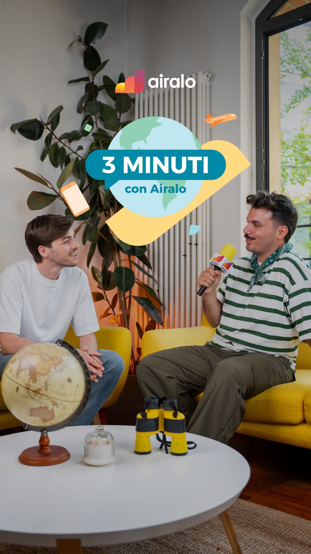 Instagram post by @samuele_virzi for Airalo. Caption reads: Benvenuti nel nuovo format “3MINUTI”, realizzato....