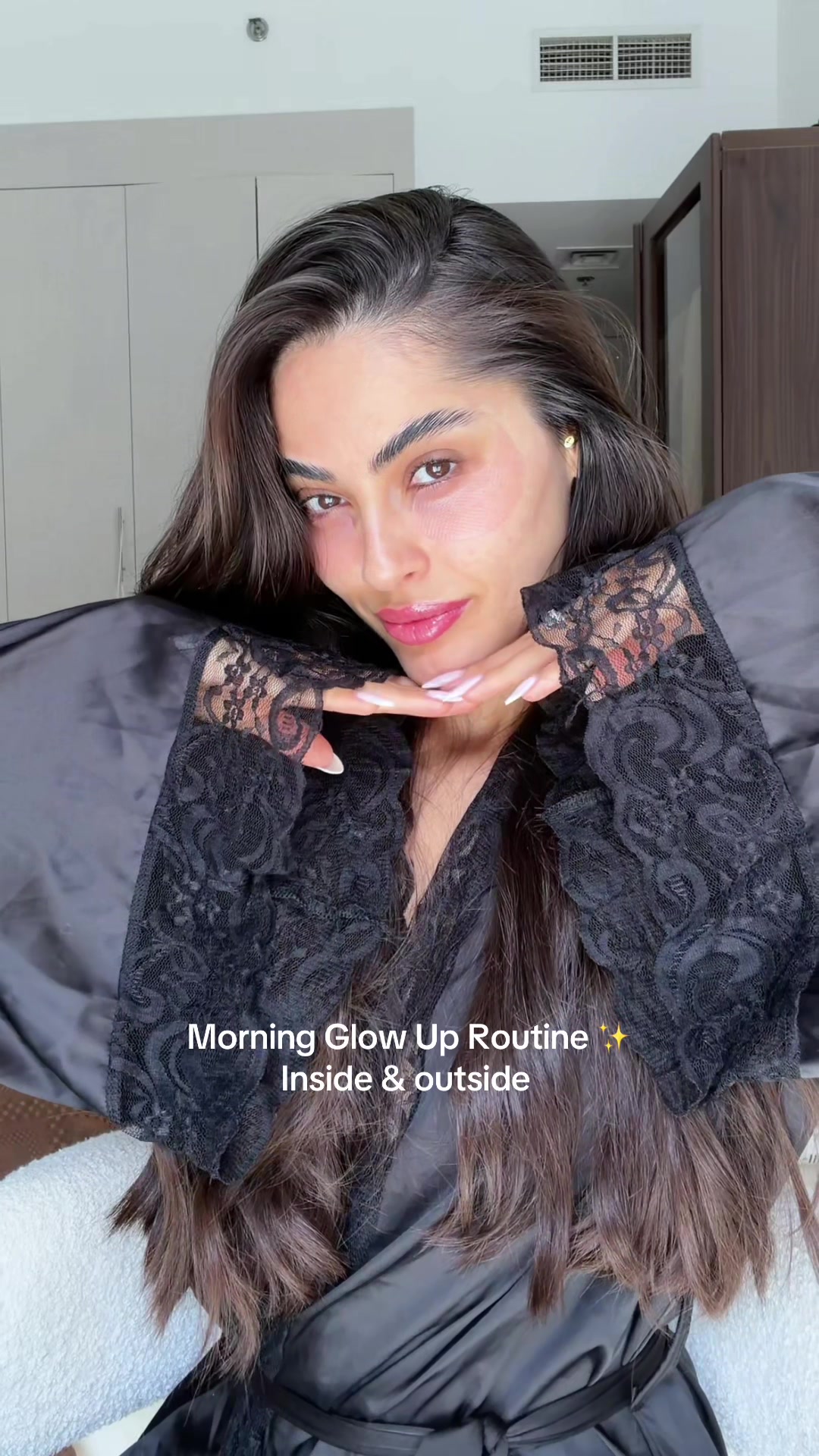 TikTok post by @asiyeekarakus for Axis-y. Caption reads: [...] Glow Up Routine ✨ Outside: @AXIS-Y glow ✨....