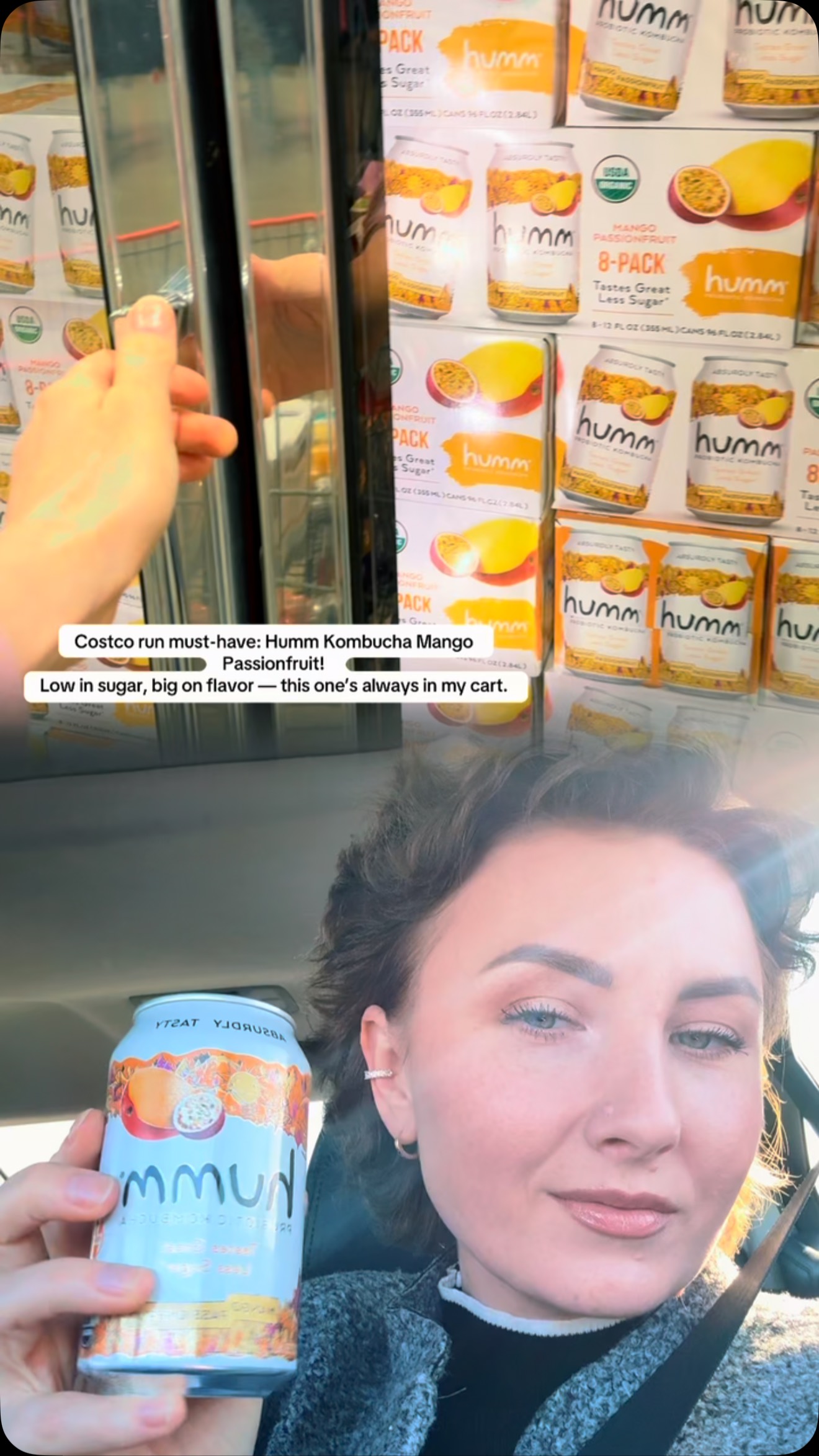 Instagram post by @ekaterina_lovik for Humm Kombucha. Caption reads: Just grabbed my favorite low-sugar kombucha from....