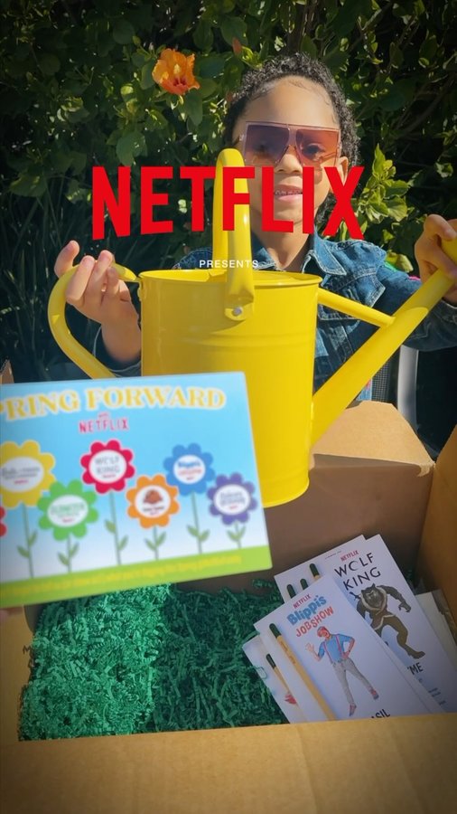 Instagram post by @childressgirls for Netflix Family. Caption reads: [...] off with this amazing package from....