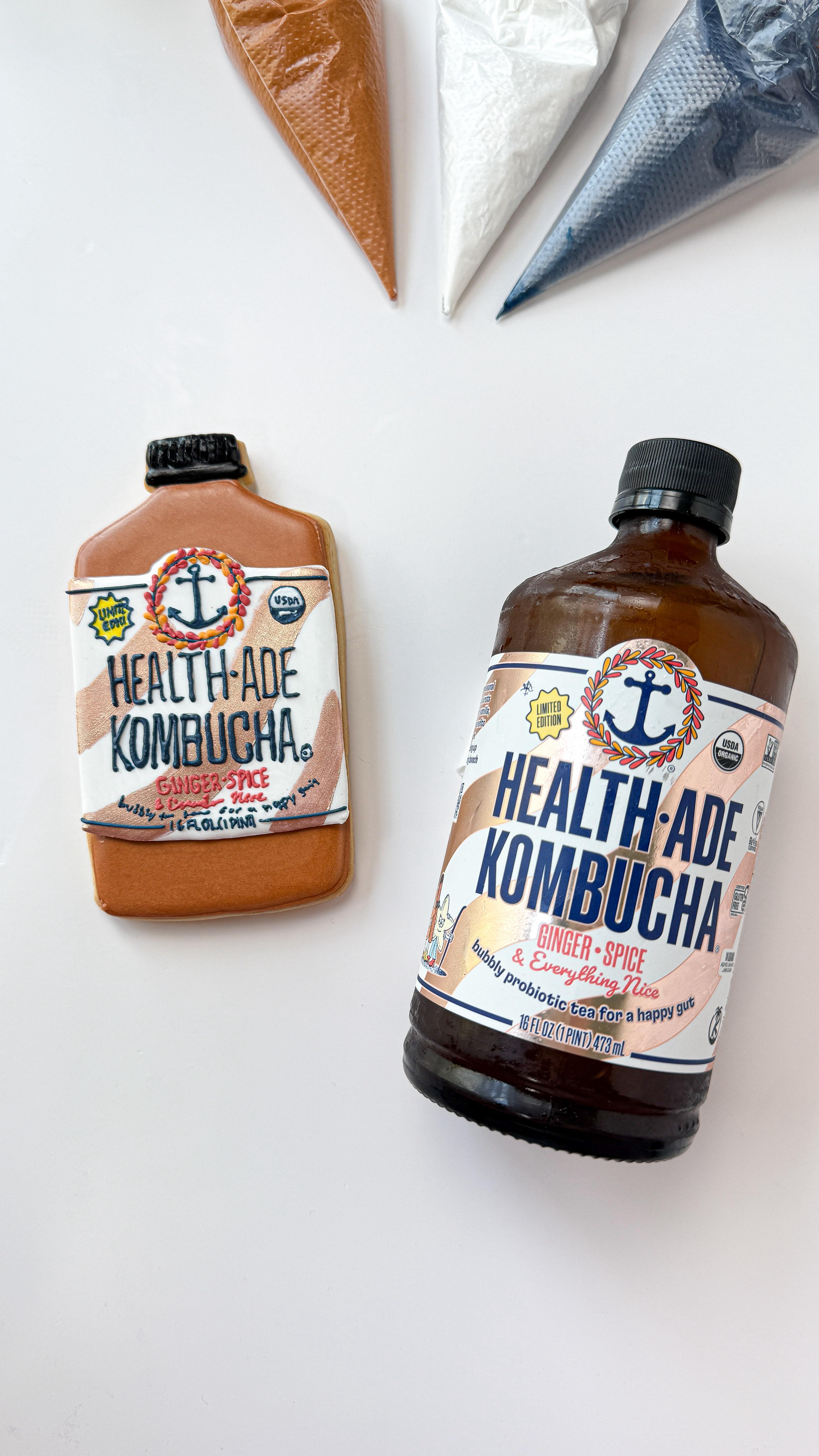 Instagram post by @thelucky.cookie for Health-Ade Kombucha. Caption reads: Sipping on holiday magic! ✨🍪 Obsessed with new....