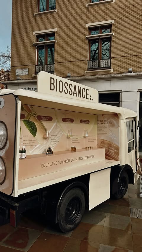 Instagram post by @nishad.kanyal for Biossance. Caption reads: [...] York Square, Chelsea 💸 FREE to visit....