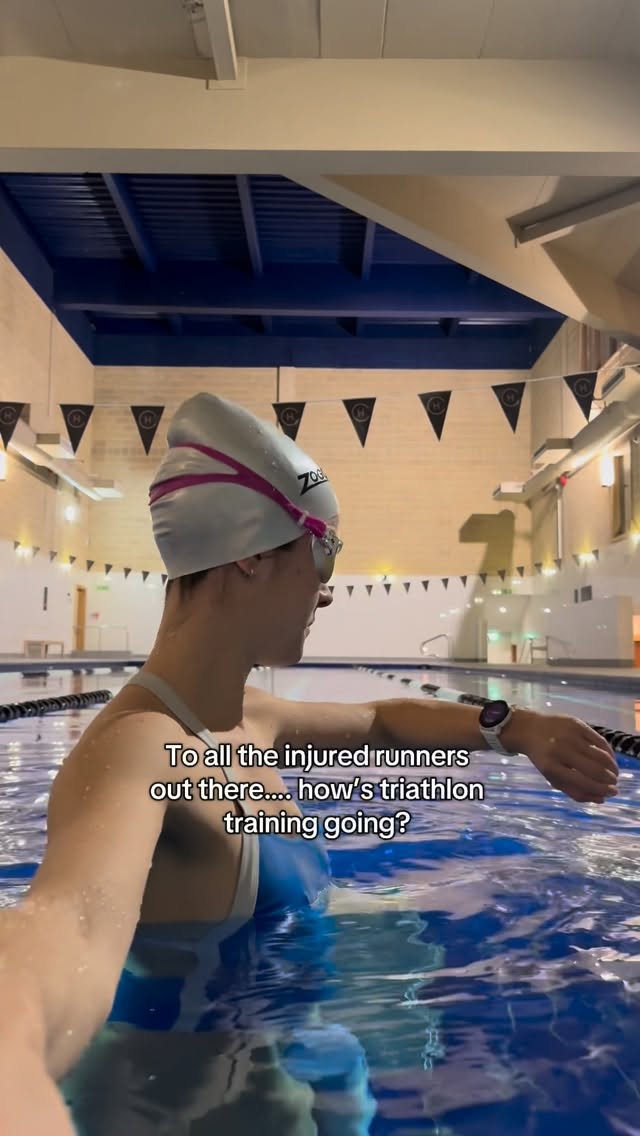 Instagram post by @galephysio for INSTANT SWIM. Caption reads: [...] a triathlon? Swimming costume from....