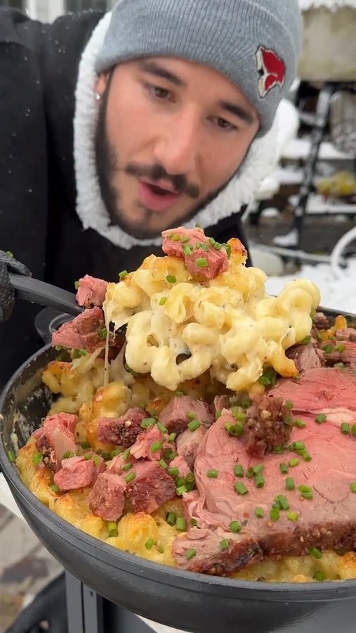 Instagram post by @chefcuso for Tillamook. Caption reads: Loaded Prime Rib Mac n Cheese made with bold....