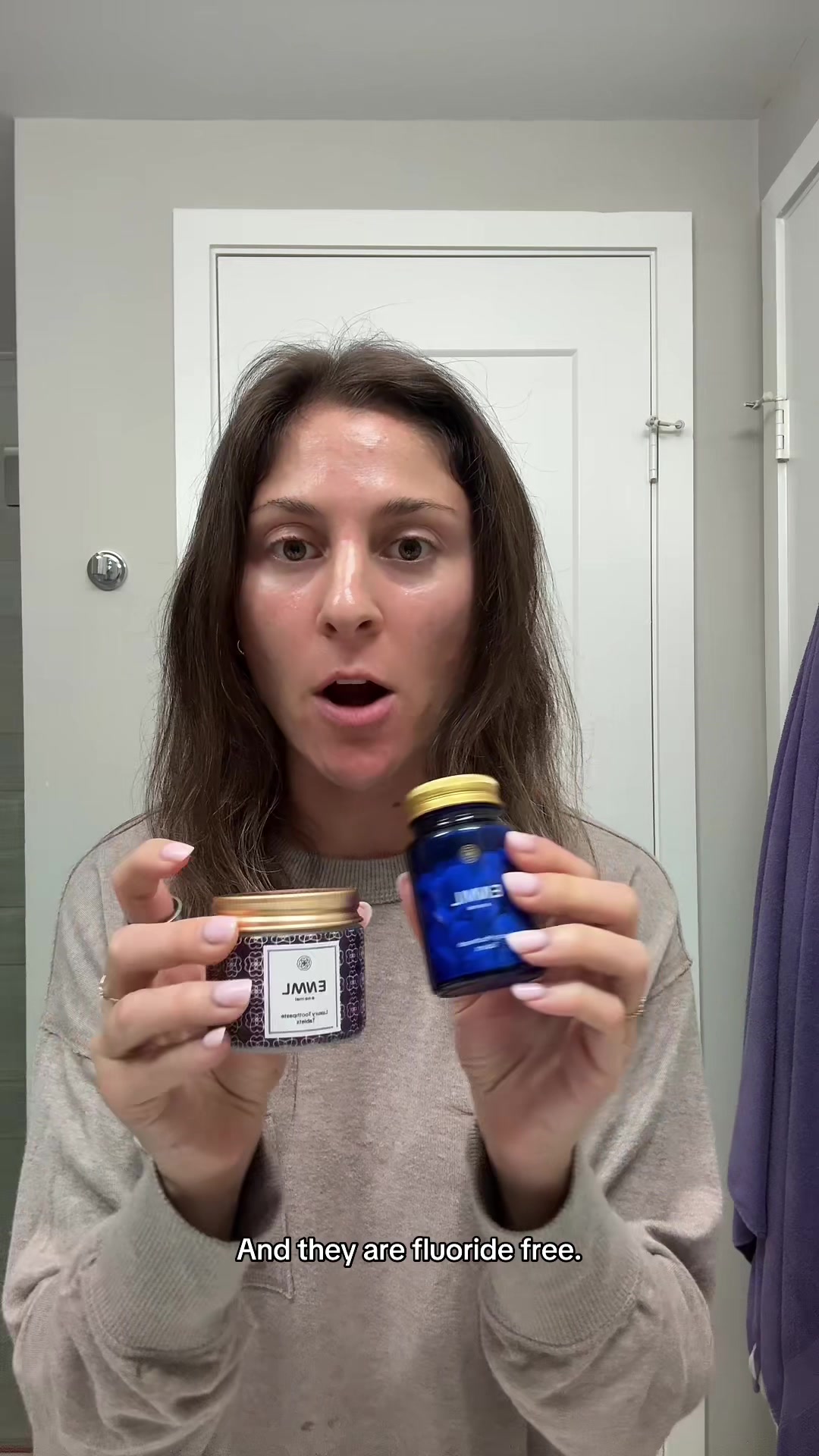 TikTok post by @morganashleywellness for ENML Toothpaste Tabs. Caption reads: [...] are coming with me everywhere @ENML....