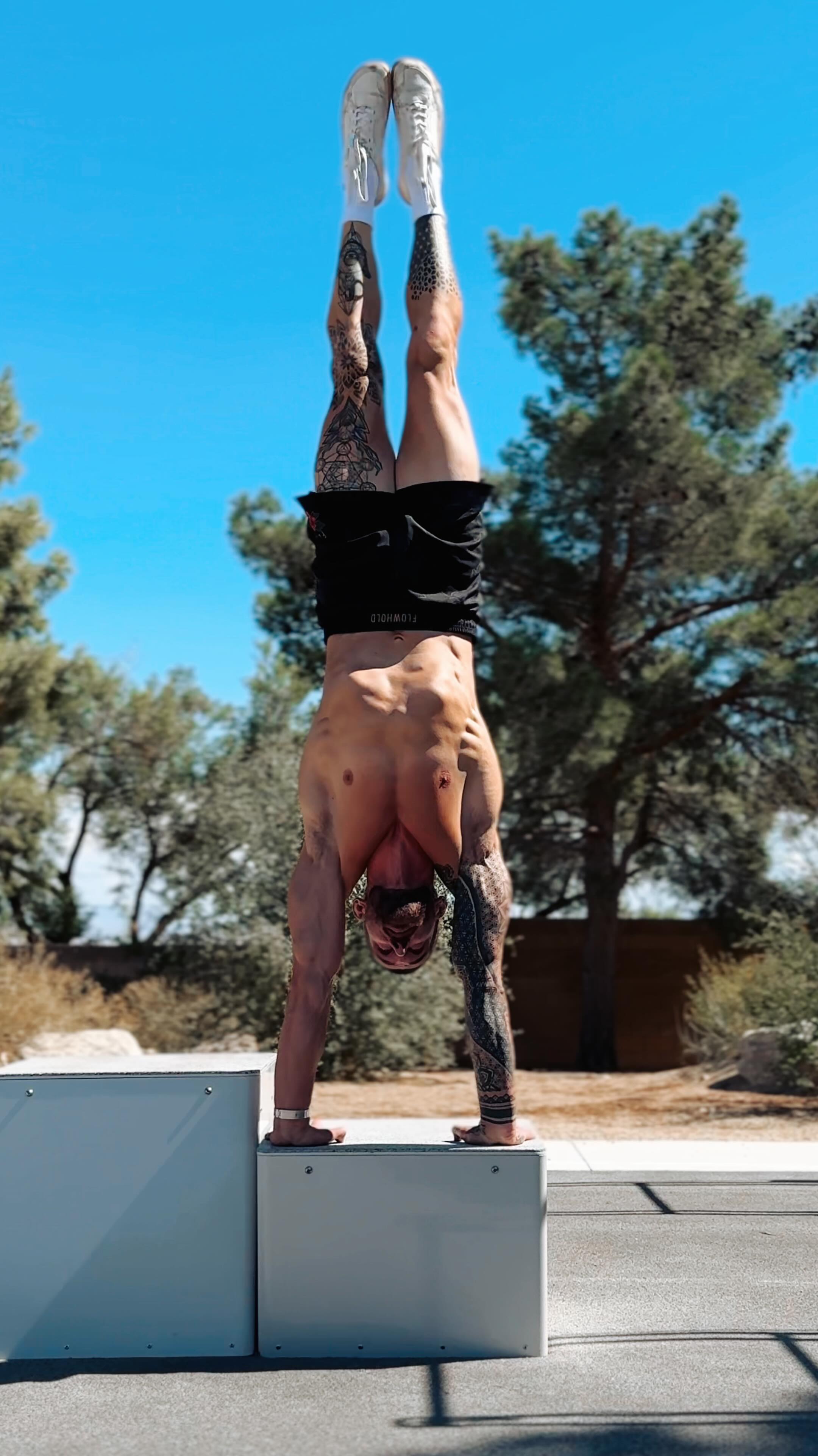 Instagram post by @flo.yoga for VIVOBAREFOOT. Caption reads: These days, for me, practicing handstands is less....