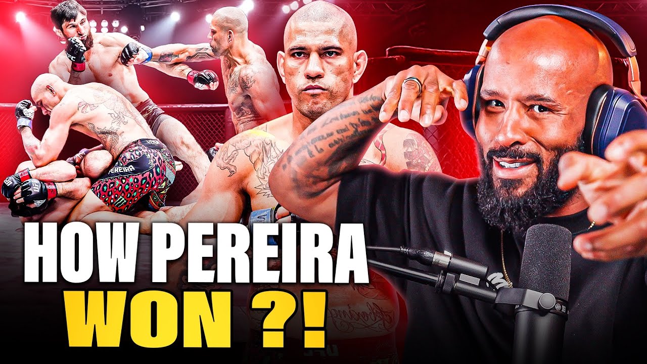 YouTube post by @Mighty15x for 1st Phorm. Caption reads: "HOW PEREIRA WON?!" | Demetrious Johnson Breaks....