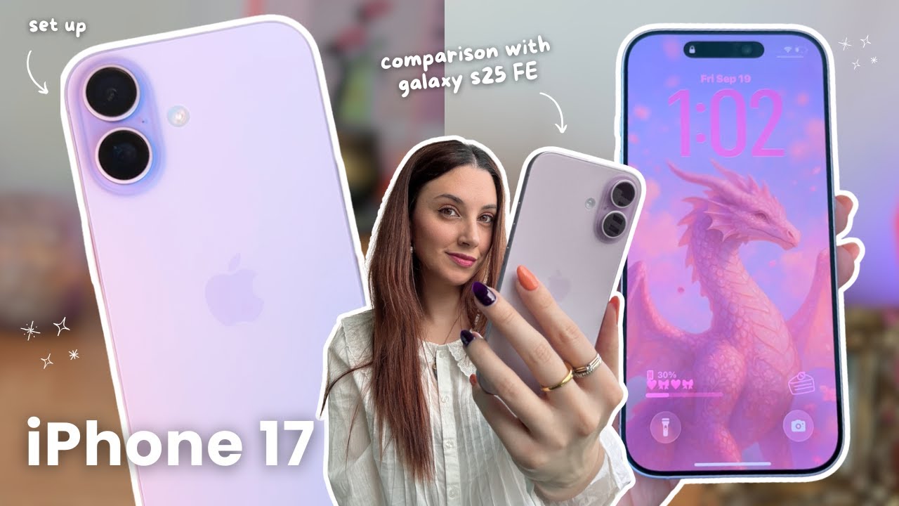 YouTube post by @rachellovecraft for CASEKOO. Caption reads: iPhone 17 (lavender) 💜✨･ﾟ✧ aesthetic unboxing,....