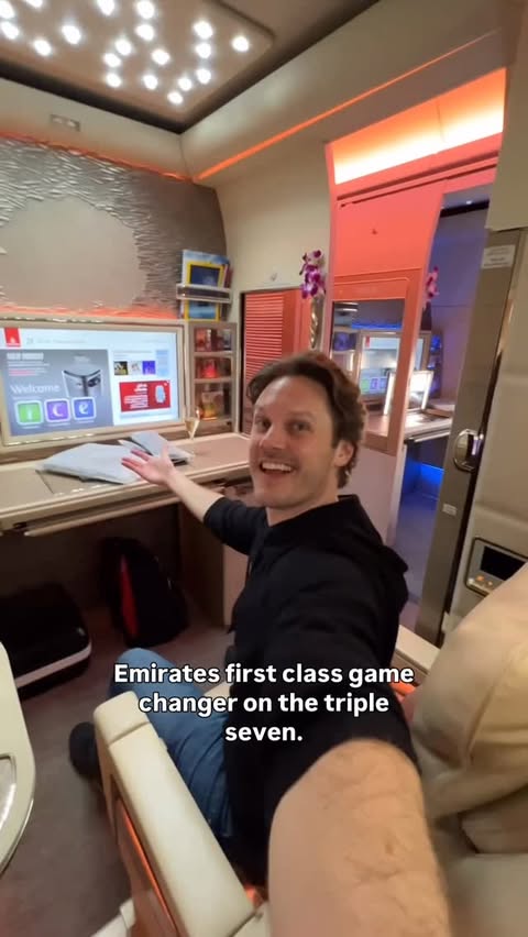 Instagram post by @zacharyburrabel for Emirates. Caption reads: Here’s how you can book the best first class in....